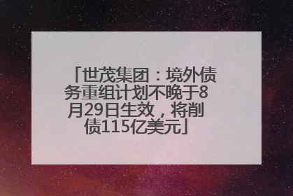 世茂集团：境外债务重组计划不晚于8月29日生效，将削债115亿美元