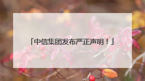 中信集团发布严正声明！