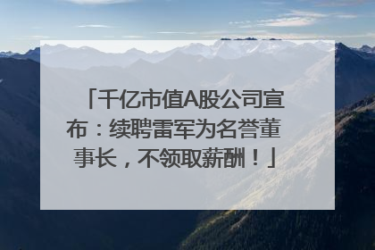 千亿市值A股公司宣布：续聘雷军为名誉董事长，不领取薪酬！